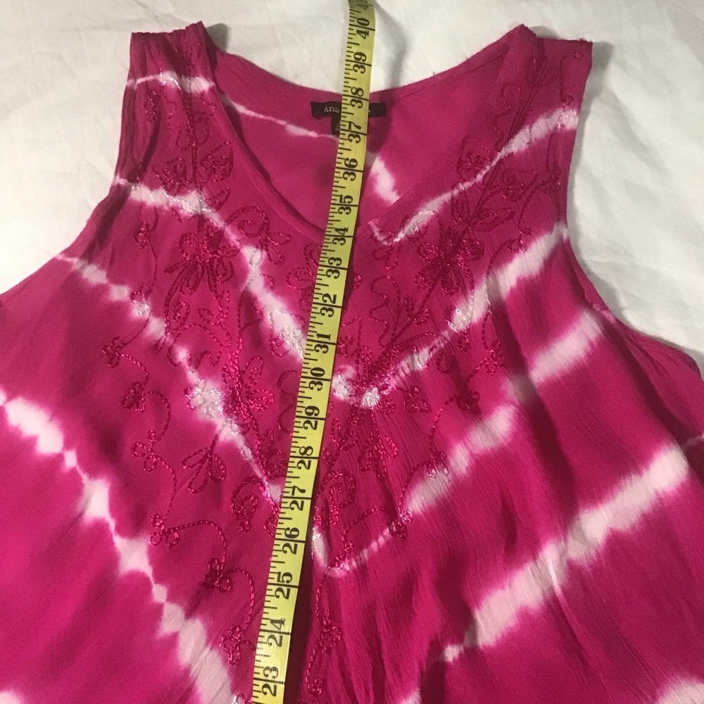 Ana & Rise Pink & White Tie Dyed V Neck Sleeveless Dress w/Embroidery, One Size - Picture 11 of 11